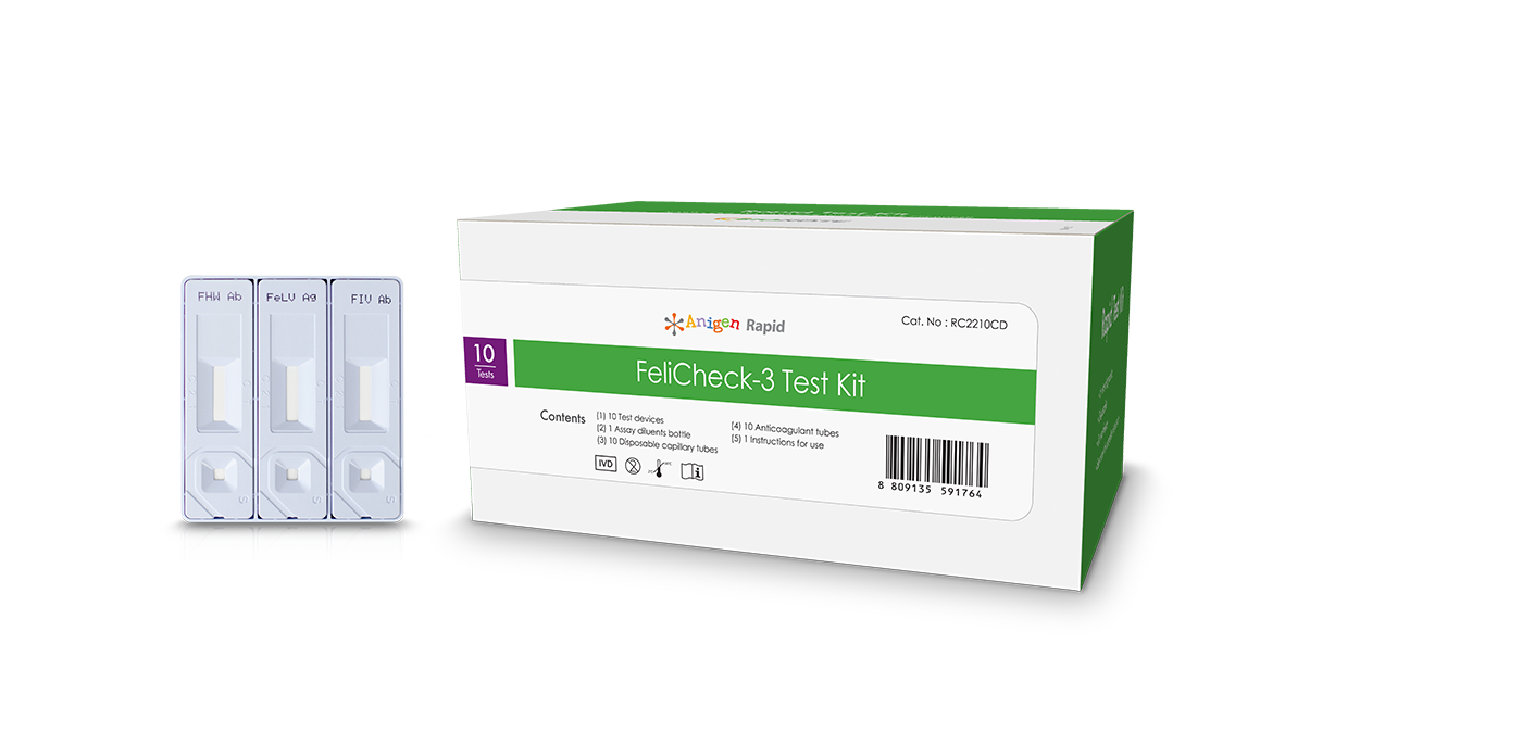 FeliCheck‑3 – FIV Ab, FeLV Ag ir Heartworm (FHW) Ag/Ab kombinuotas greitasis testas katėms